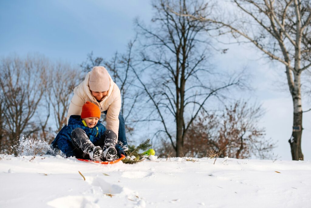 single parent family in winter